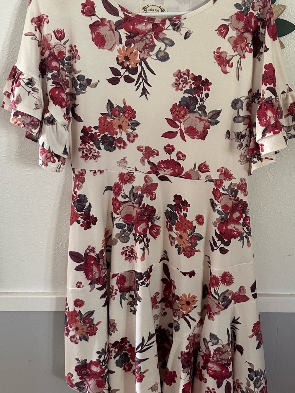 Joyfolie Cream Dress with Red and Pink Floral Print